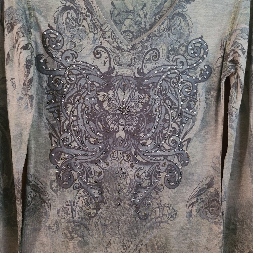 Green Source Women's Dark Green Crown Monarchy Blingy Shirt, Size S - Picture 8 of 12